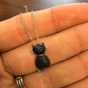 Cute black sterling w diamond accent cat necklace